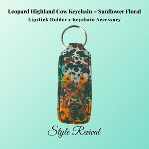 Leopard Highland Cow Keychain – Sunflower Floral